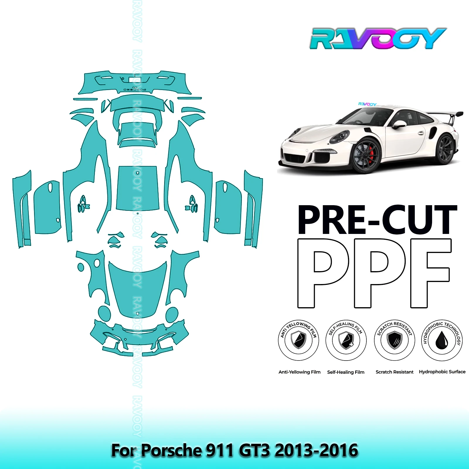 

8.5Mil Precut PPF Paint Protection Film Full Vehicle Clear Bra For Porsche 911 GT3 2013-2016
