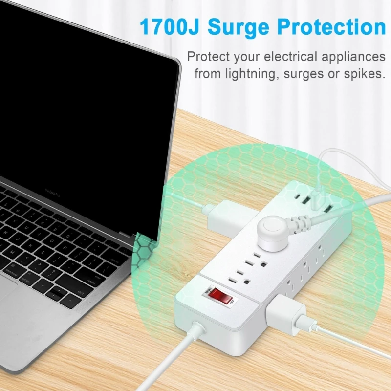 Удлинители с шнуром 180 см/5,9 фута, 12 разъемов, порт USB/Type C, низкопрофильные плоские вилки для домашнего и офисного использования, источник питания