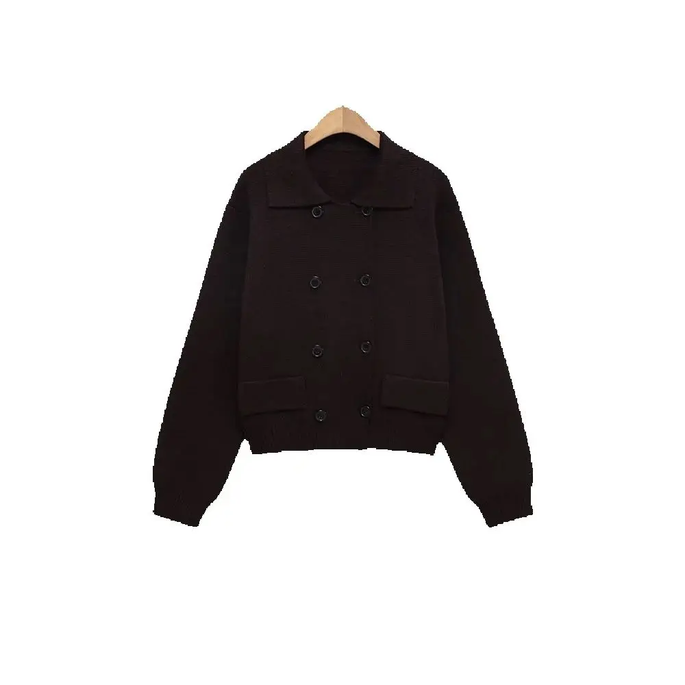 

Осенний новый женский универсальный двубортный вязаный кардиган с лацканами