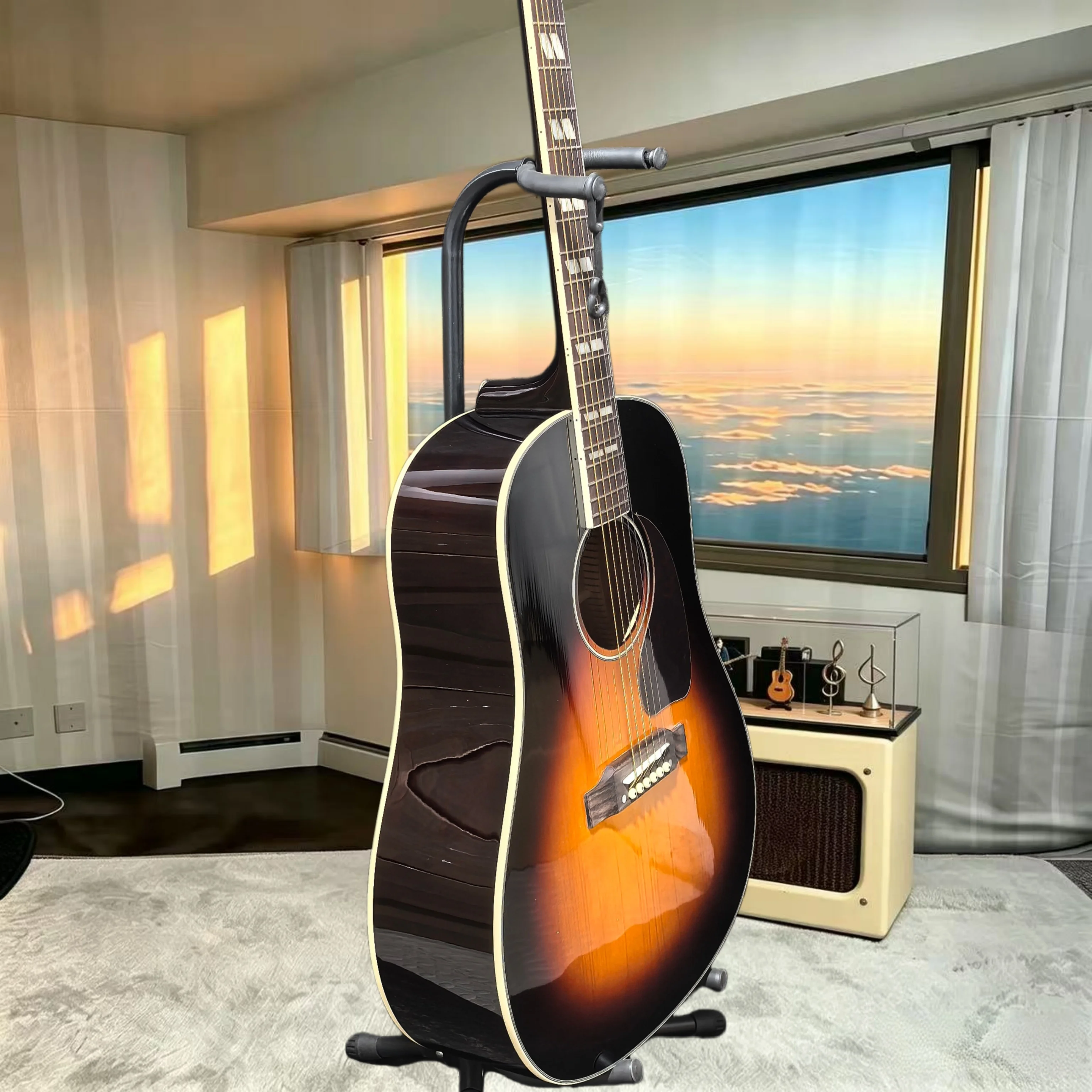 41 Inch J45 Dreadnought Sunburst Acoustic Folk Guitar, Spruce Top Mahogany Back & Sides, Vintage Sing‑Play Guitar for Adults