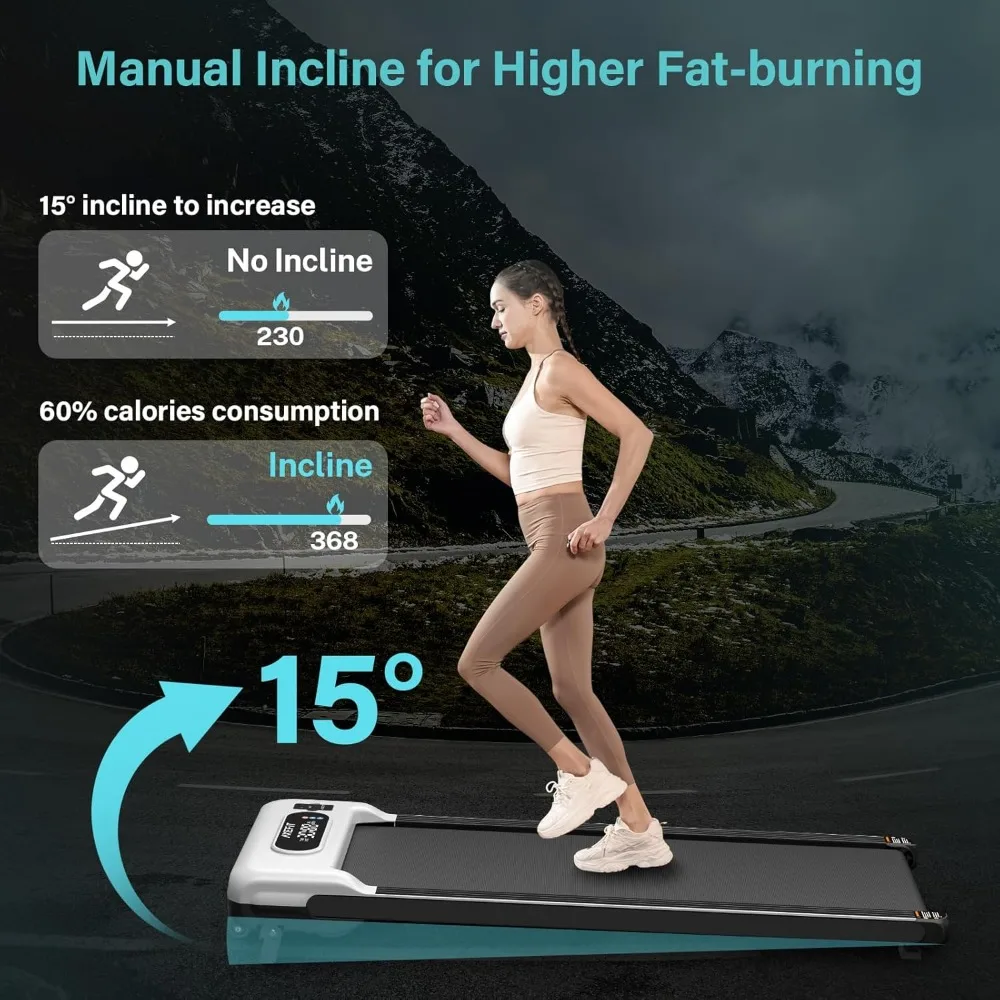 Walking Pad with Incline, Under Desk Treadmill for Home Office, 2.5HP Portable Treadmills with Panel & Remote Control