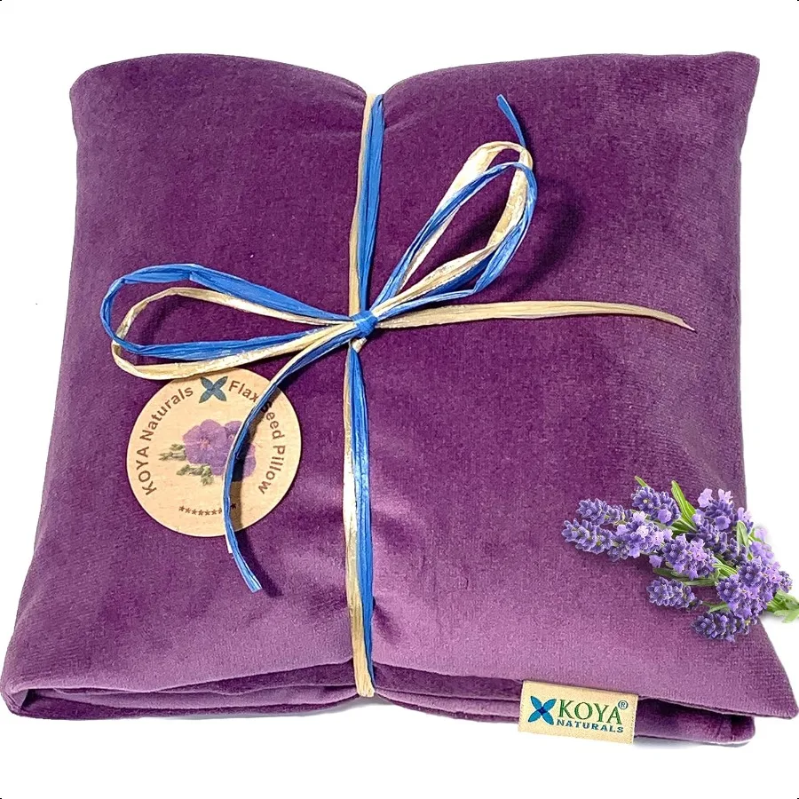 

KOYA Naturals Soft Veet Подушка из семян льна с лавандовой грелкой для микроволновой печи, влажная тепловая упаковка для микроволновой печи для мышц шеи, суставов