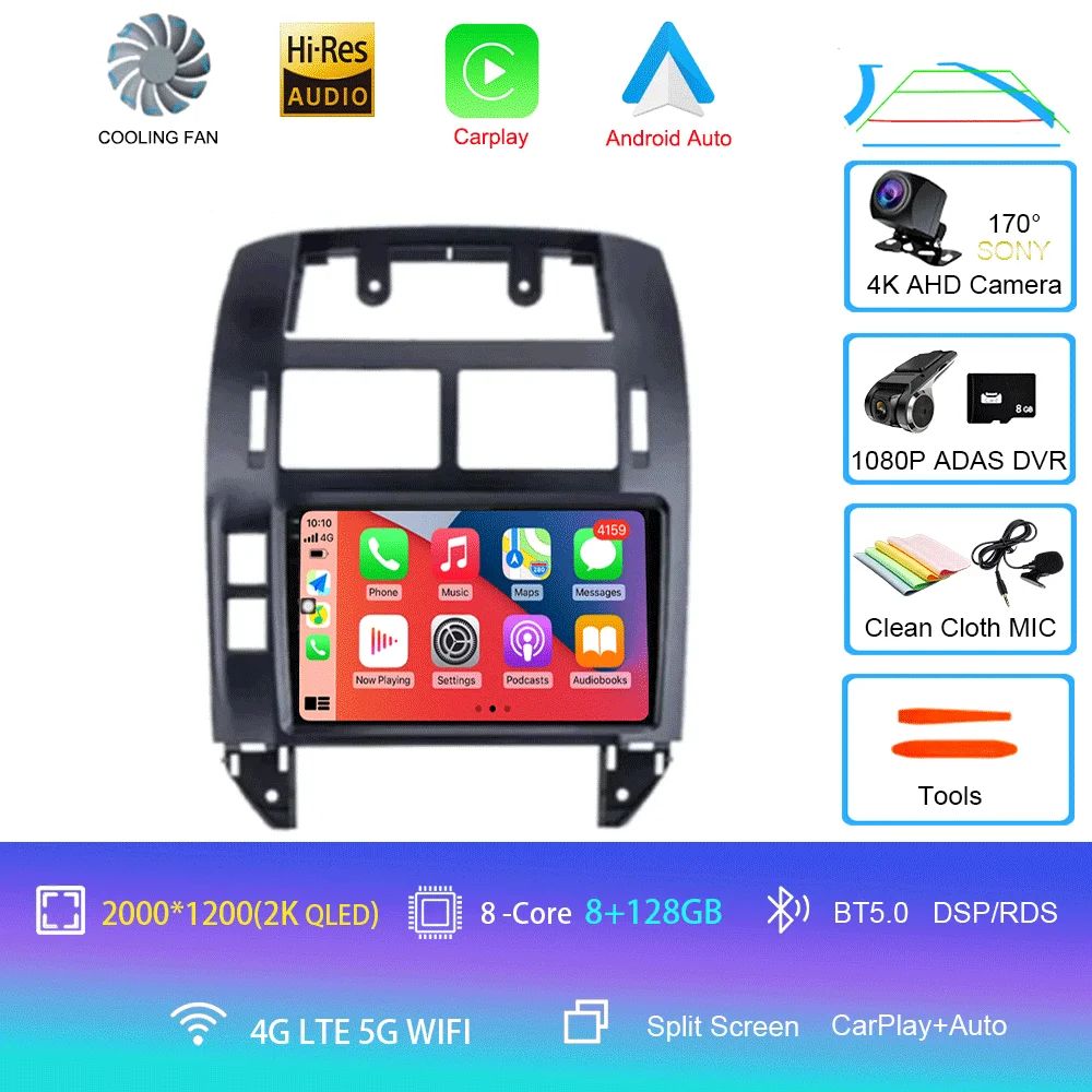 Android 16 autoradio voor Volkswagen Polo Mk4 IV 4 2001 - 2009, videospeler, navigatie, stereo, GPS, geen 2din, 2 din dvd, 4G+WIFI, DSP - afbeelding 1