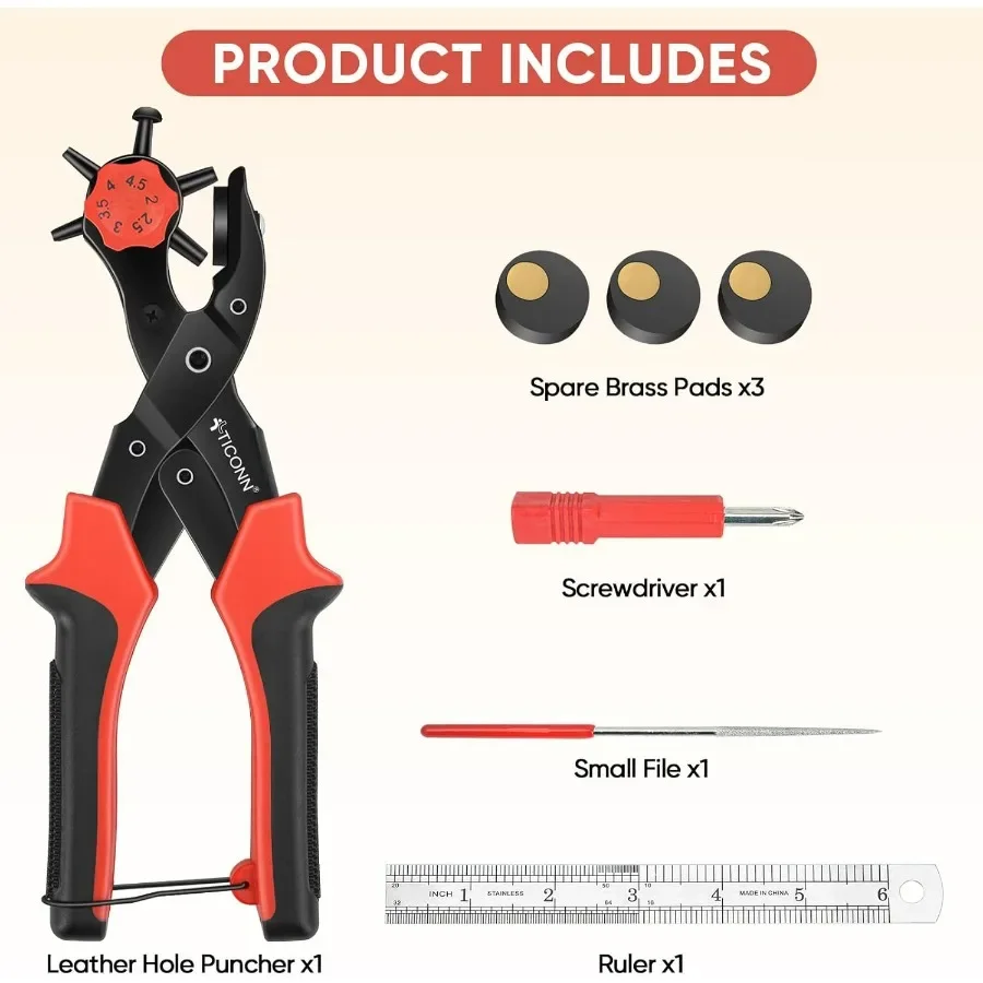 Set Alat Pelubang Kulit Multi Ukuran Heavy Duty untuk Lubang Presisi pada Sabuk, Tali Jam, Lembaran Plastik, dan Aplikasi Kain