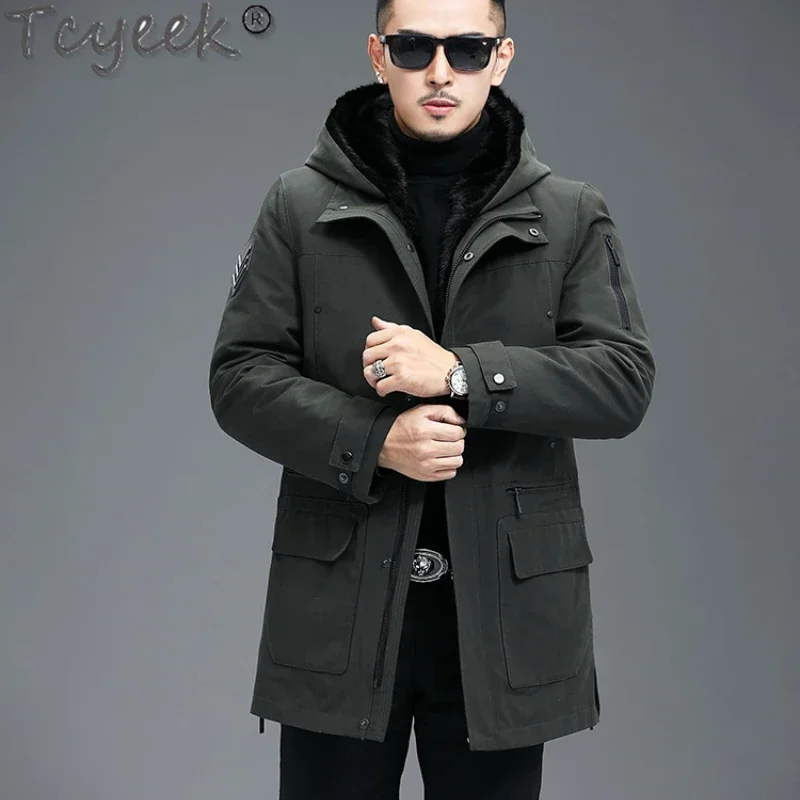 

Tcyeek Natural Mink Fur Jacket Fashion Mid-length Parka Real Fur Coat Men Clothes Liner Detachable Winter Men's Fur Jackets