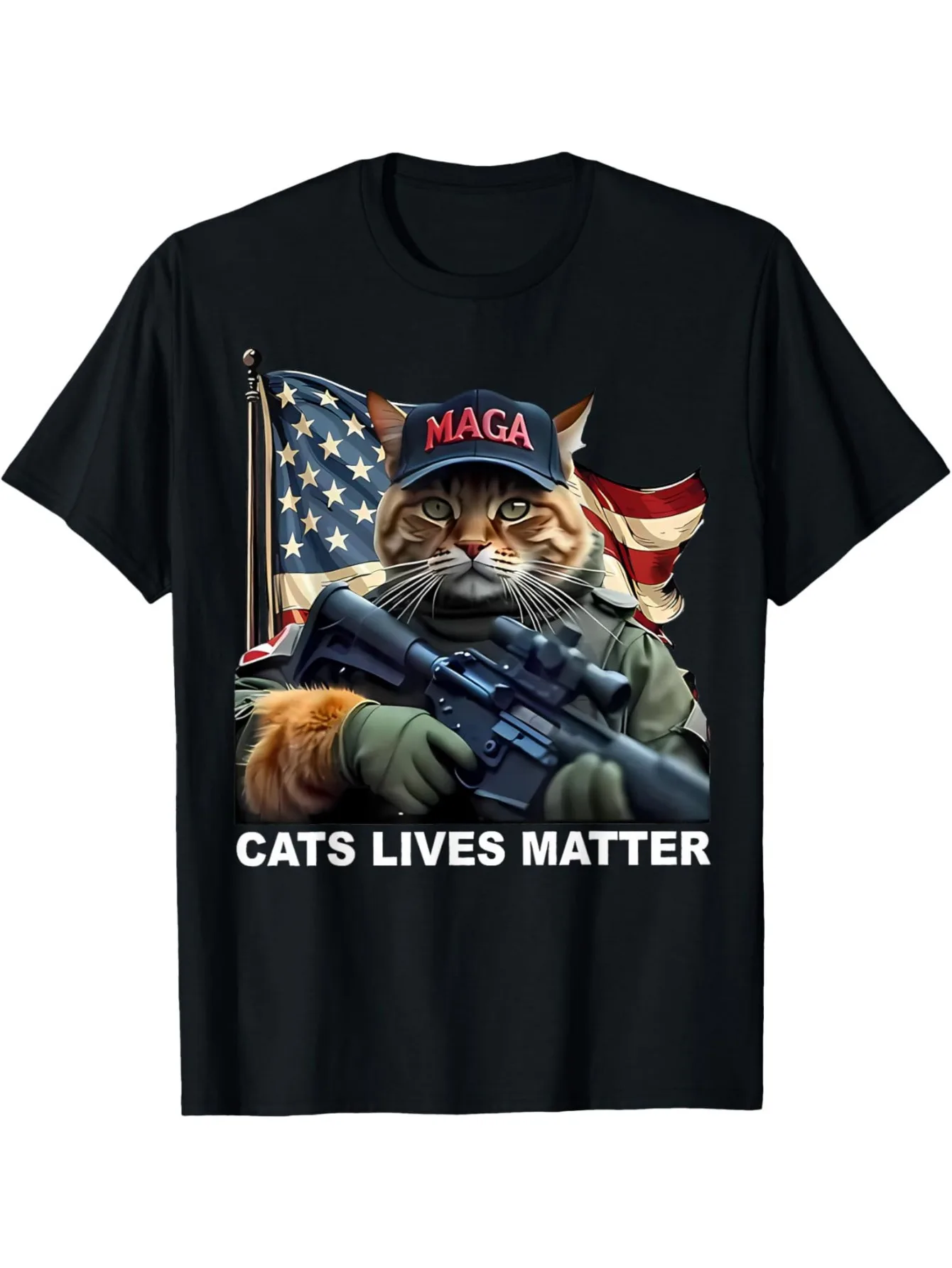 Футболка из хлопчатобумажной трикотажной ткани — Cats Lives Matter Graphic, круглый вырез, стандартный крой, с коротким рукавом, удобная и дышащая - повседневная