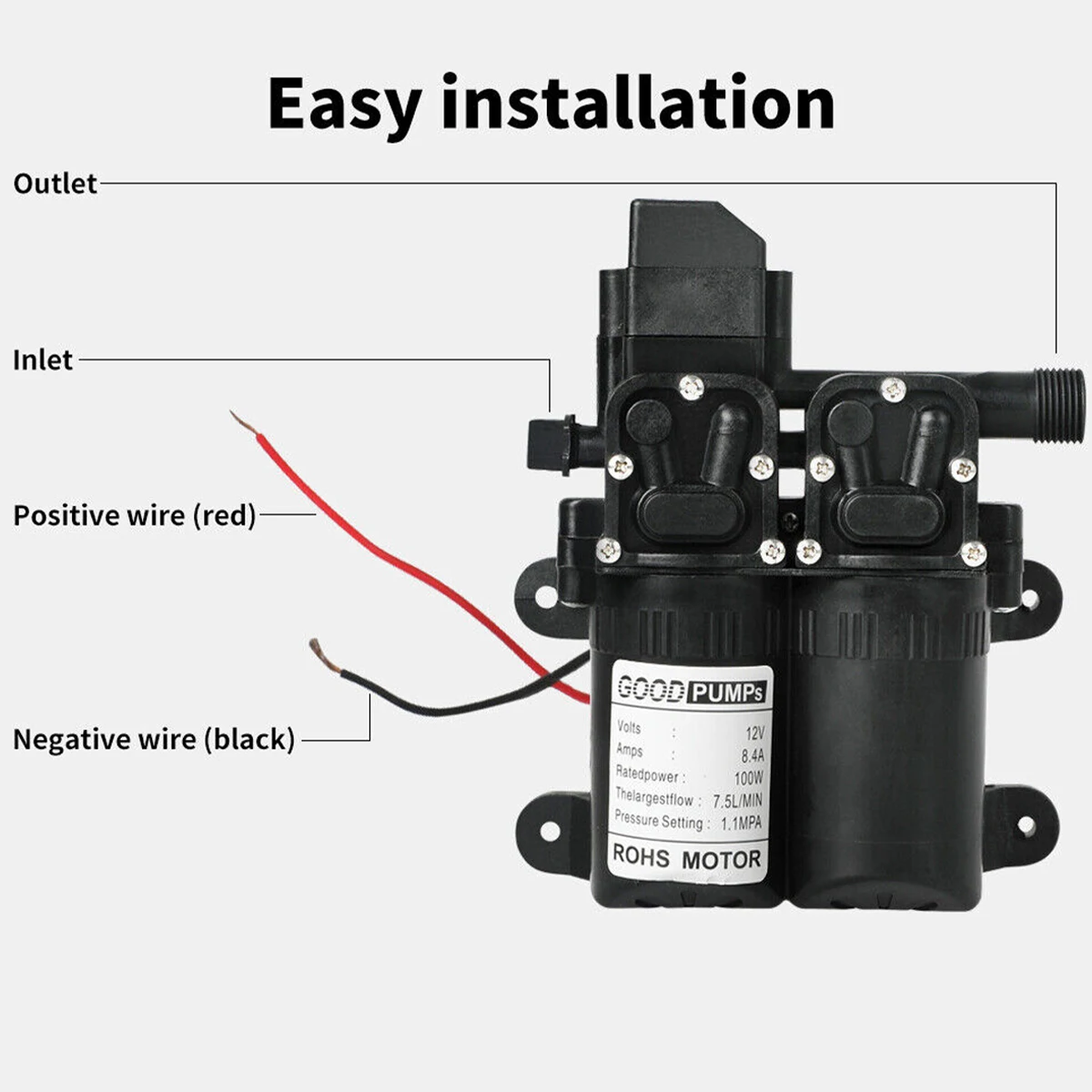 Water Pump Diaphragm 160PSI 12V DC Water High Pressure Diaphragm Water Diaphragm Electric Durable Diaphragm Water Pump