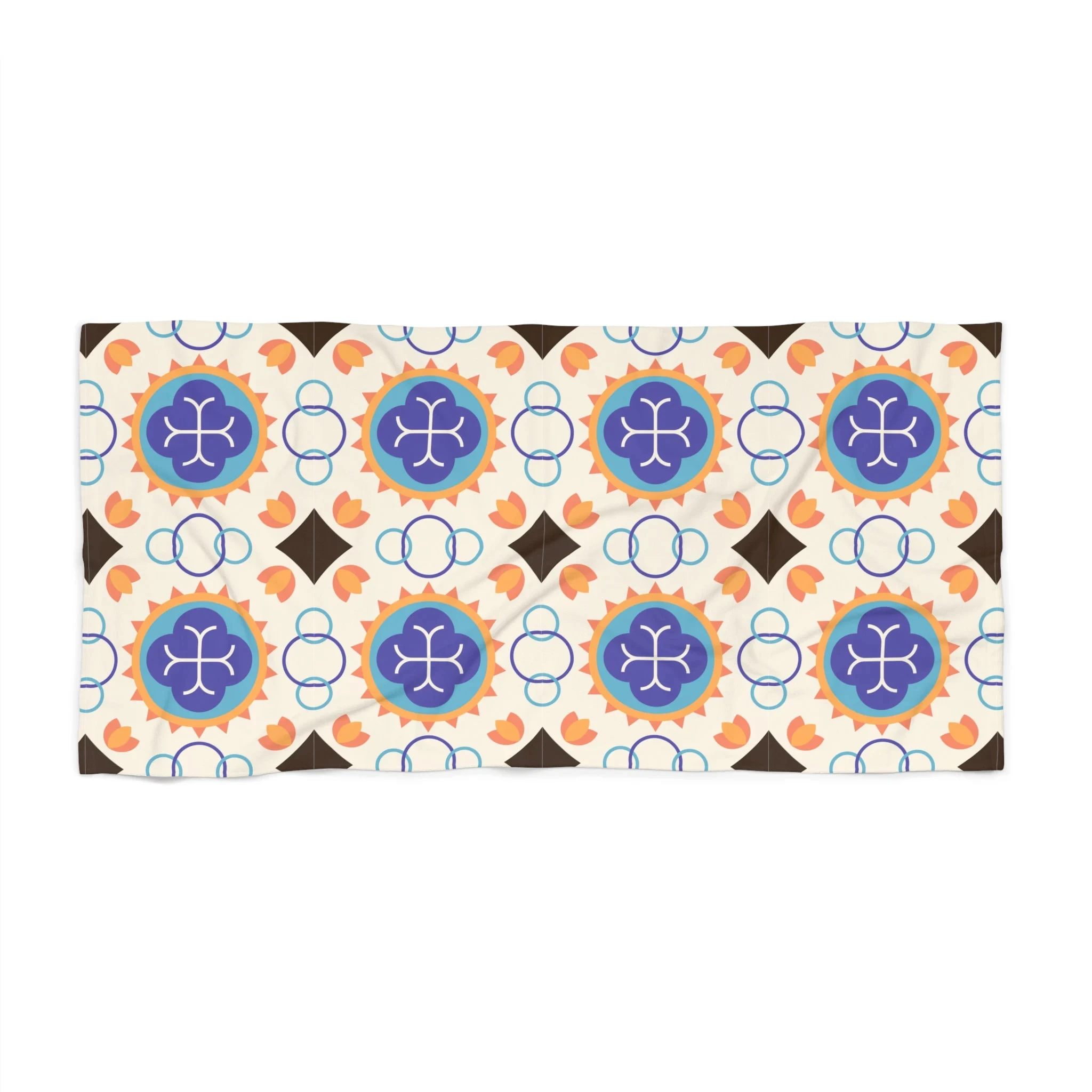 Mediterranean Spanish & Portuguese Tile Pattern Beach Towel, Vintage Bohemian Summer Beach Essential