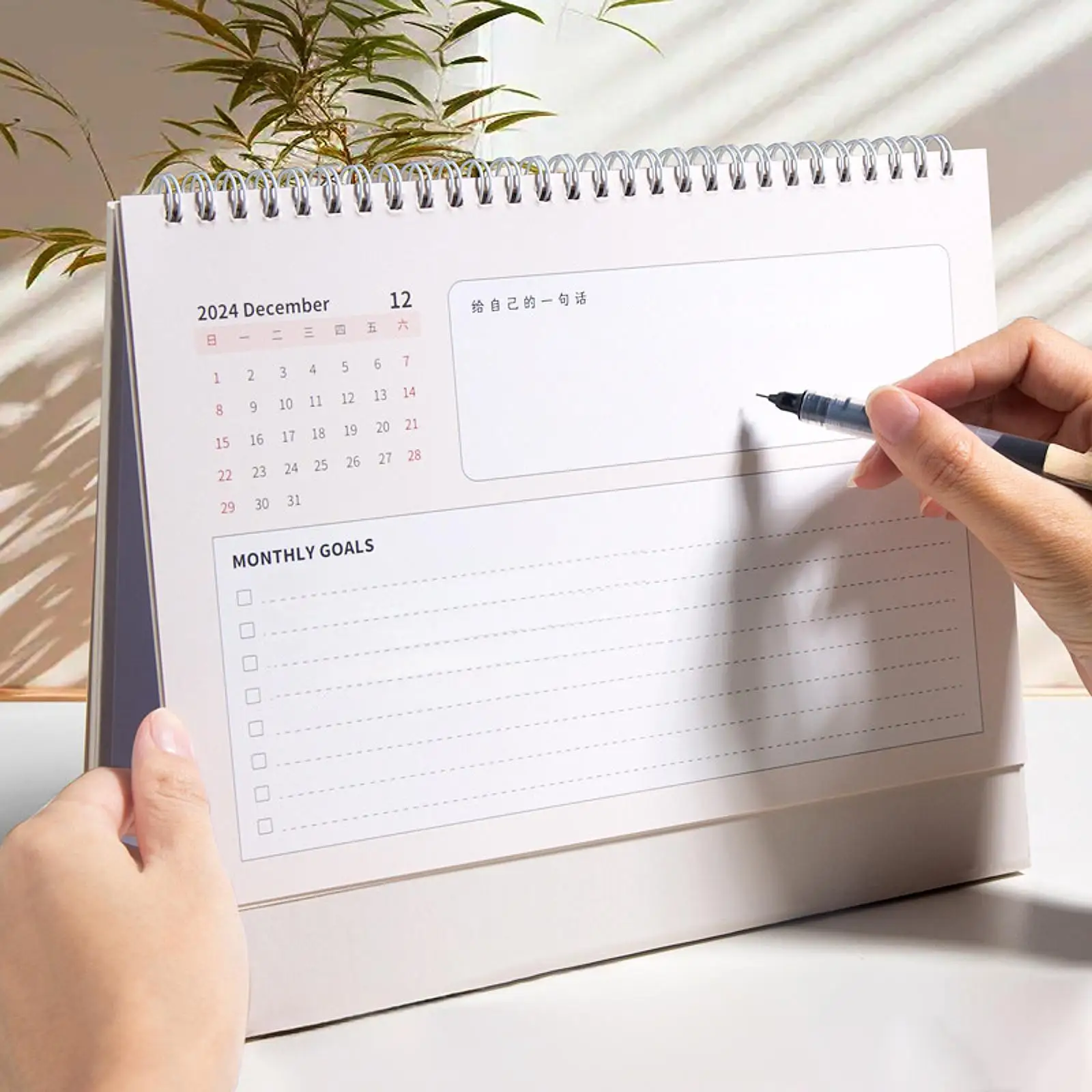 

2025 Desktop Stand up Calendar Purple Cover Thick Paper with Coil Daily Schedule for Household Supplies Versatile Lightweight