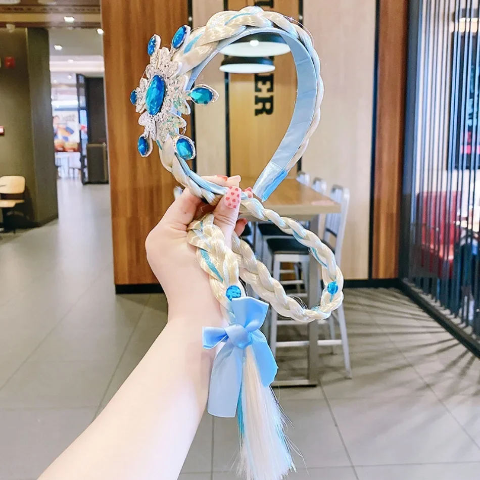 Girls Elsa Cosplay Headband Weaving Braid Tangled Snowflake Crown Headband Hair Accesorries Girl Princess Bow Hair Ornament