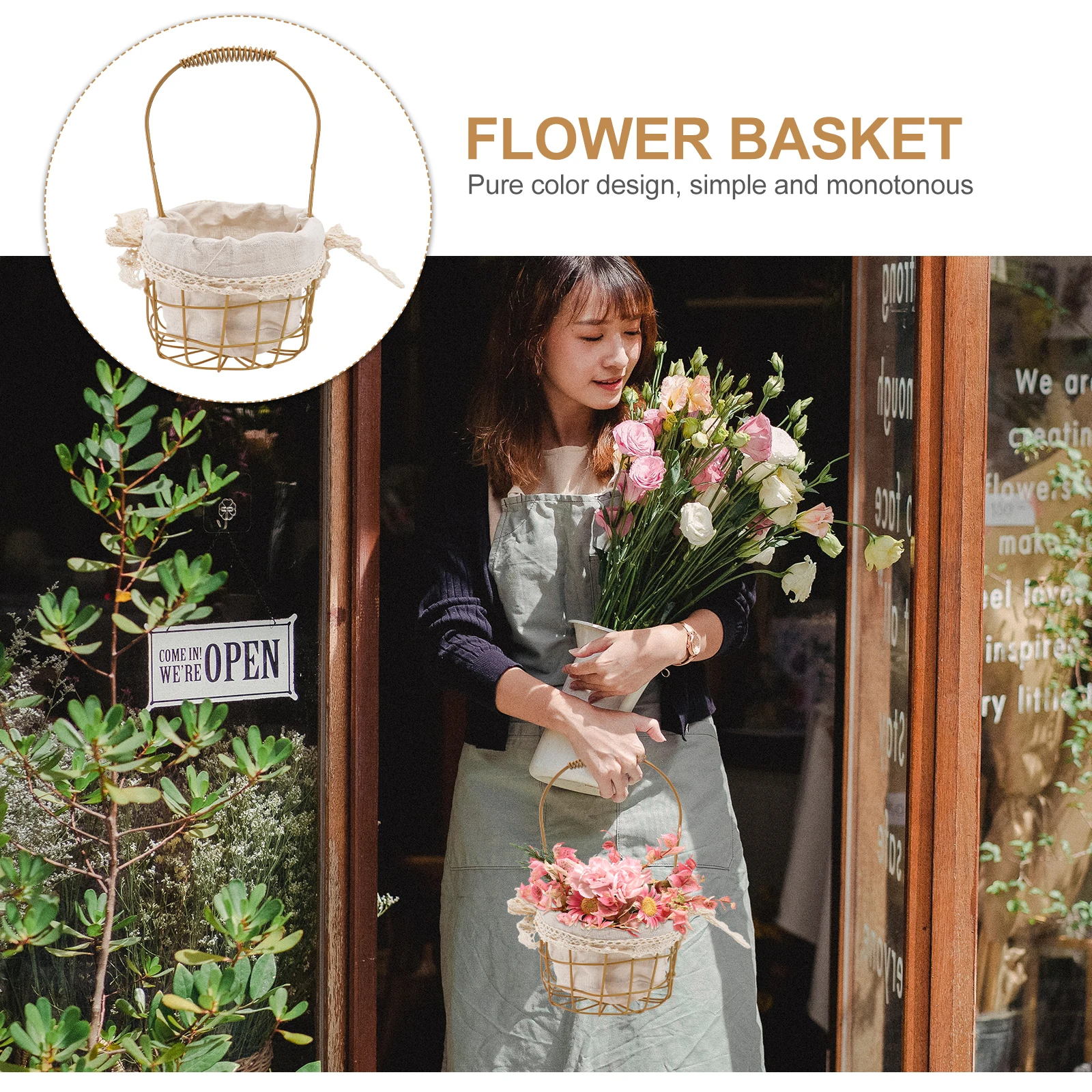 

Handheld Flower Small Iron Cotton Baskets Wedding Party Favor Decor Decorative Basket Storage Kitchen Home Display