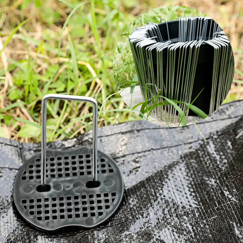 40PCS Garden Pegs U-shaped Ground Pegs Heavy Duty Metal Pins Spikes Ground Staple With 30pcs Buffer Washers For Securing NEW