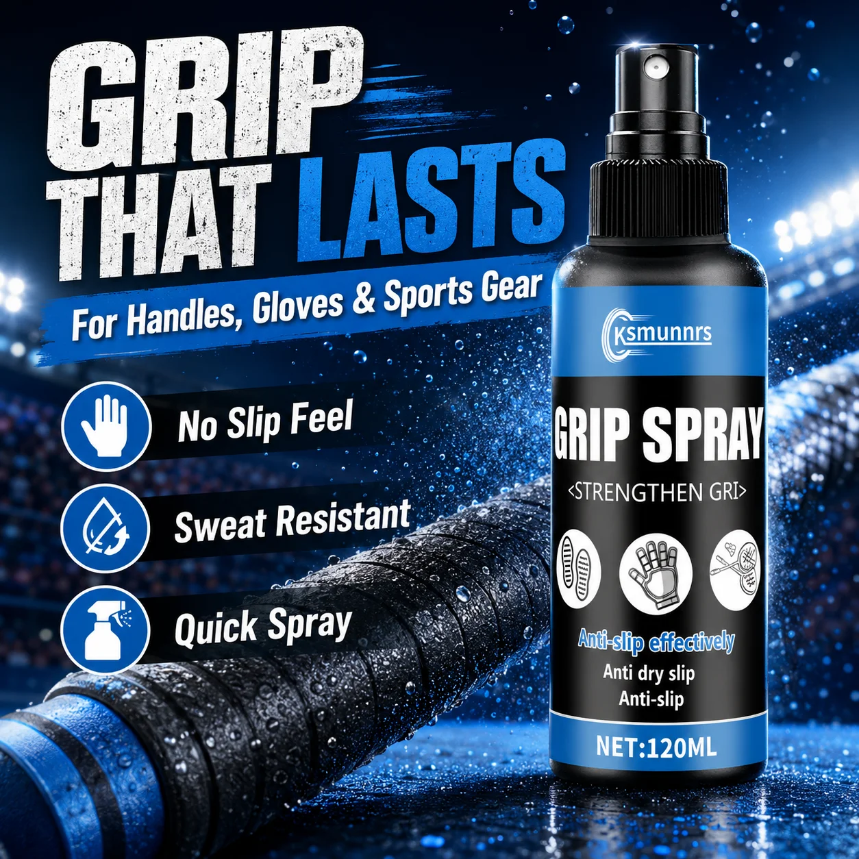Racket Handle Anti Slip Grip Spray, Improve Grip for Tennis Badminton Rackets, Boost Control