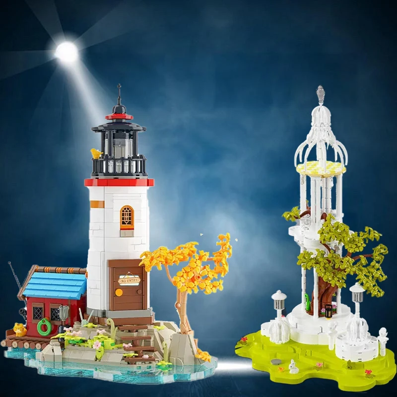 

Lookout Tower MOC Cape Lighthouse House Mini Building Block particles Ancient Tree White Pavilion Bricks Toys For Children Gifts