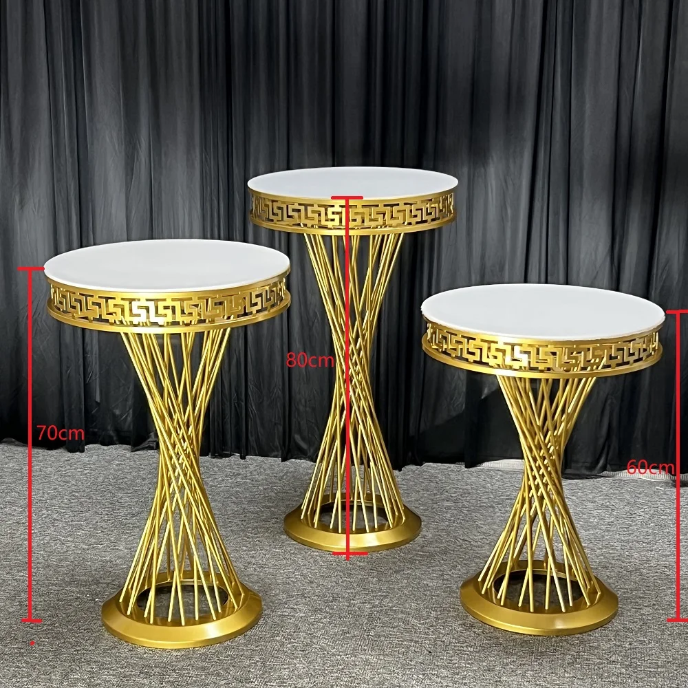 Stainless Steel Round Dining Table, Modern Wrought Iron Cake Decoration, Simple Dessert Table, 3 Pcs