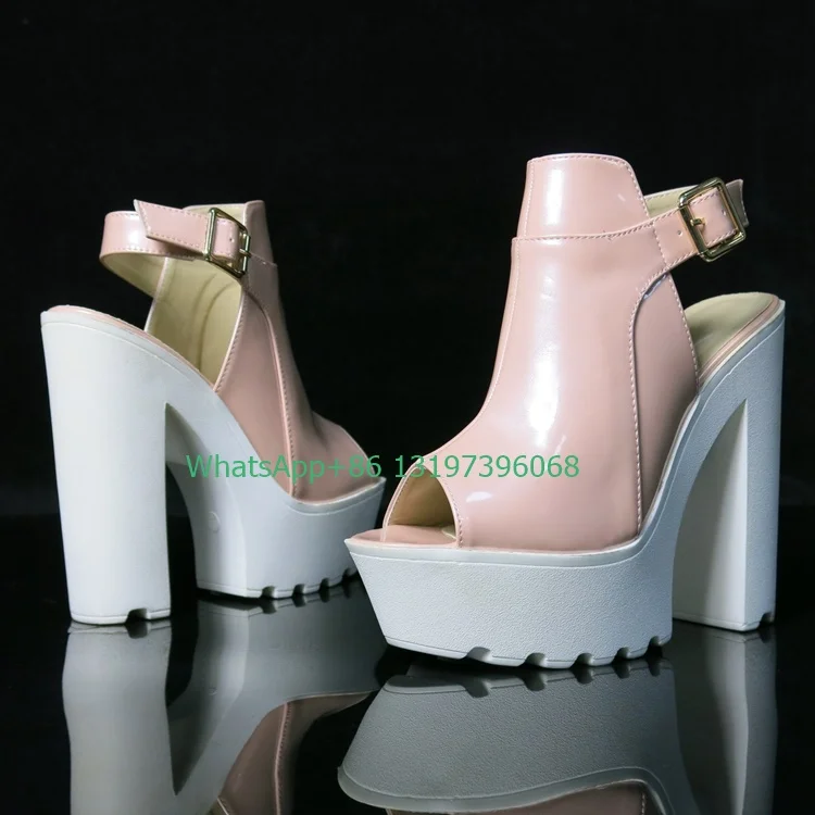 

Lady Symphony Laser Sexy Peep toe Platform Domineering Thick Heel High Sandals 35-41 Punk Style Chunky Heel Buckle Shoes Sandals