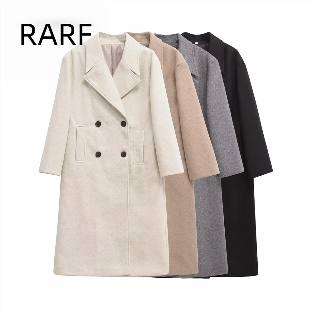 2024 autumn and winter new mid length over knee woolen double breasted soft loose long casual coat jacket