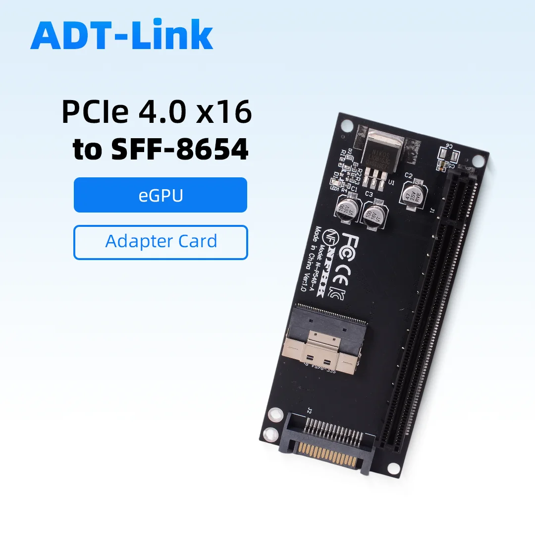 SFF-8654 8i To PCIe 4.0 X16 Adapter Card External Graphics Adapter Card riser Expansion for eGPU GPU