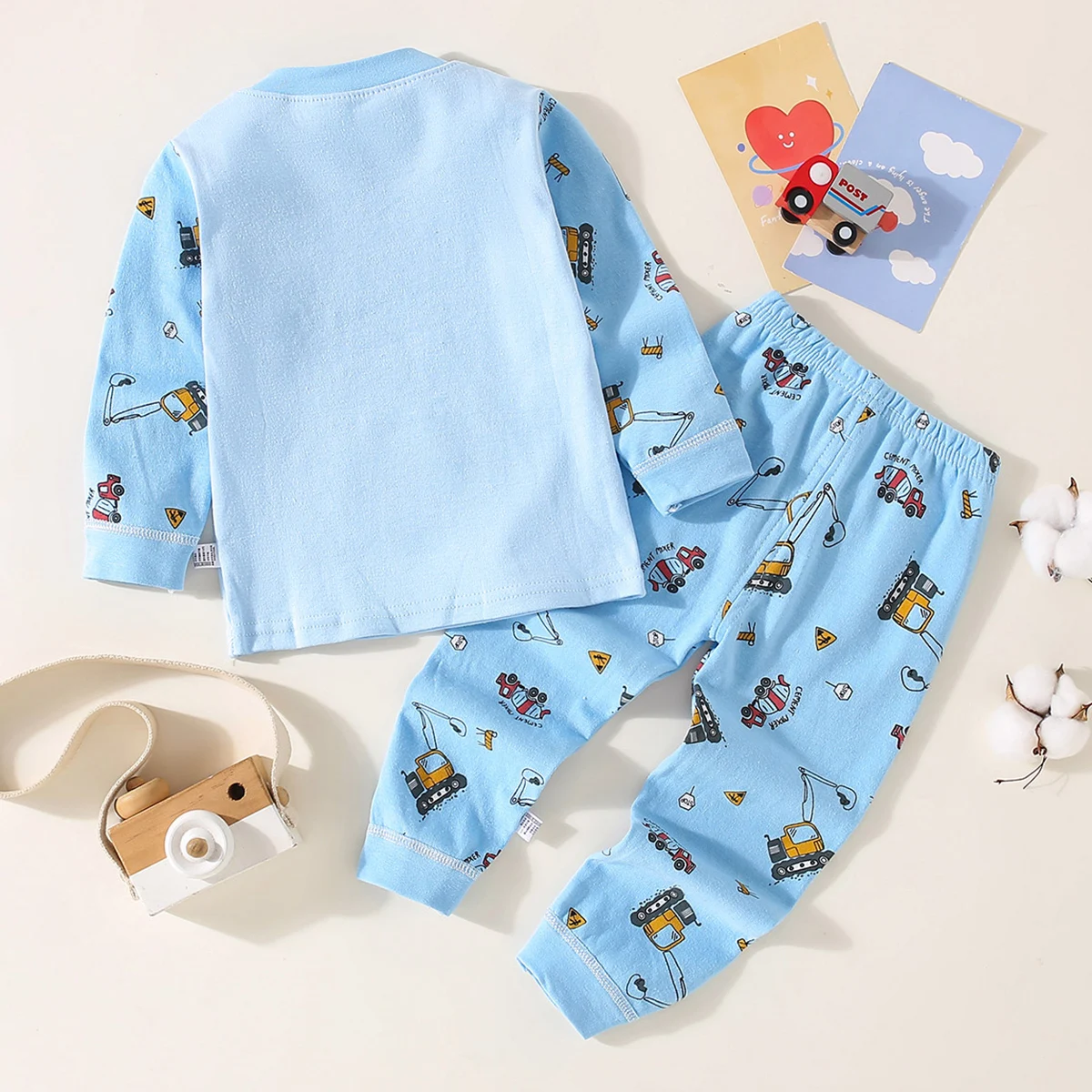 Hibobi-Conjunto de ropa interior para niños pequeños, Tops de manga larga de dibujos animados puros, pantalones a juego, otoño e invierno, 2 piezas