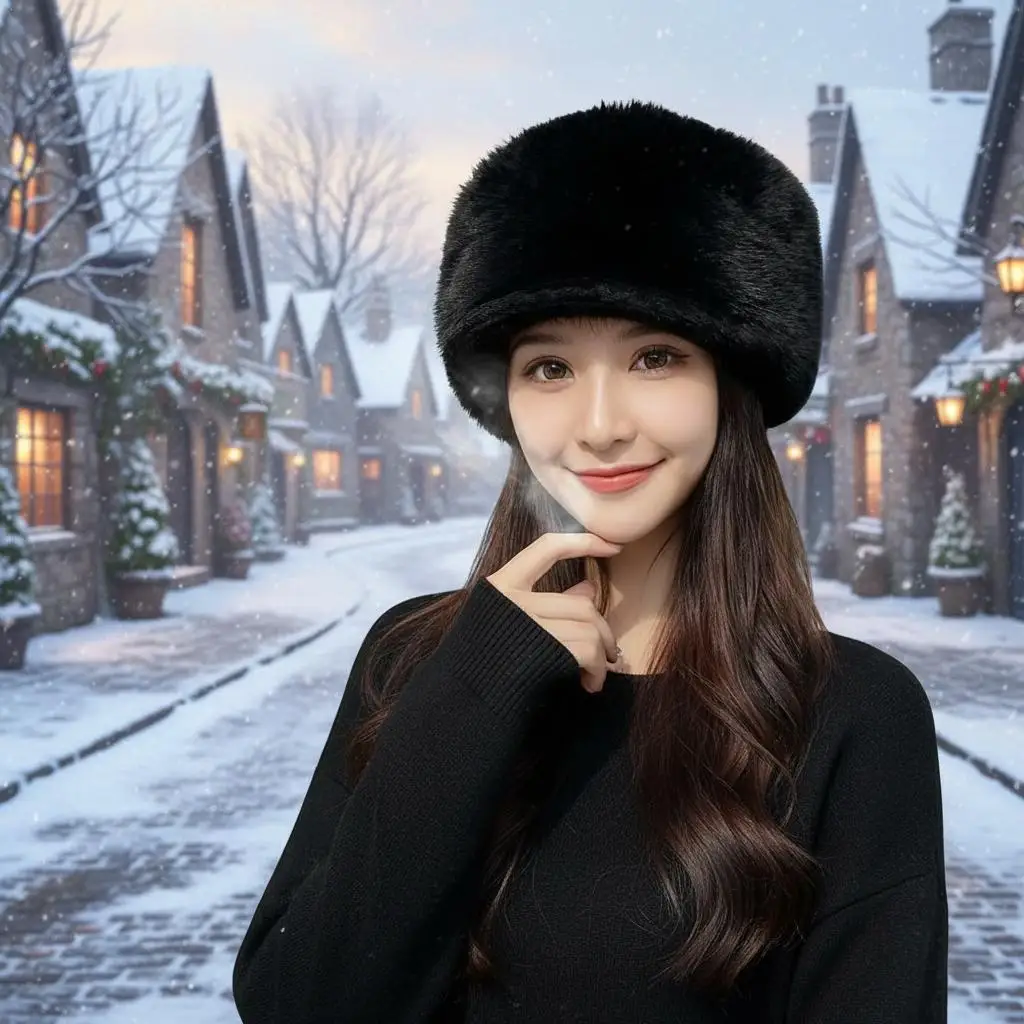 

Толстая теплая плюшевая монгольская шапка для женщин, зимняя шапка с большими полями и плоским верхом, модный морозостойкий головной убор на зиму