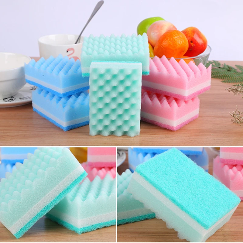 5 Pcs/Pack Kitchen Washing Sponge Household Wash Plate Bowl Pot Sponge Block High Density Wave Cleaning Sponge Kitchen Gadgets