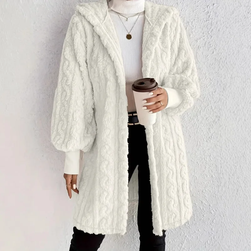 

2025 Autumn Winter Women's Solid Color Long Sleeve Hooded Loose Plush Jacket