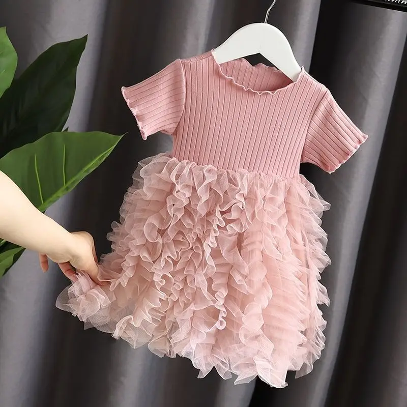 2026 Summer New Children's Clothing Girls Baby Dress Princess Tulle Dress Stylish Puffy Patchwork Cake Dress Summer Outfit