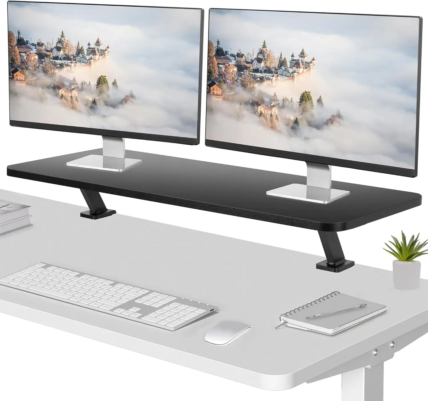 

Black Clamp-on Large 40 inch Ergonomic Desk Shelf, Dual Computer Monitor and Laptop Riser Stand - Desk Organizer for 2 Screen