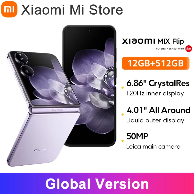 Wersja globalna Xiaomi MIX Flip Foldable Snapdragon 8 Gen 3 Leica 50MP Kamera 67 W Hyper Ładowarka 12 GB 512 GB 6,86" 120 Hz Wyświetlacz