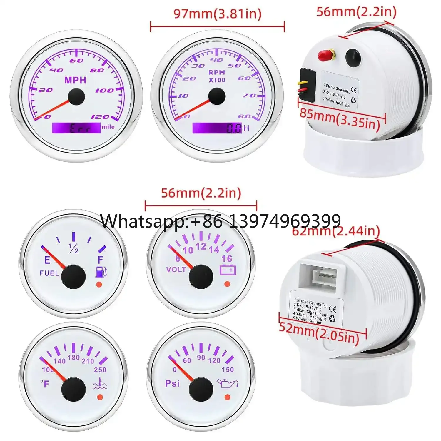Hot 2026 Water Temp Fuel Level GPS Speedometer Oil Pressure Voltage Gauge Tachometer for 6 in 1set 52mm 12v