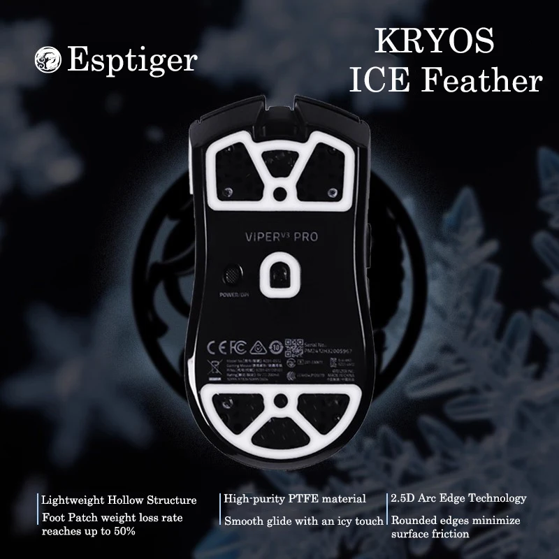 New Esports Tiger ICE Kryos Ultra-light Perforated Mouse Skates Foot Patch for VIPER V3 PRO DeathAdder V4 PRO