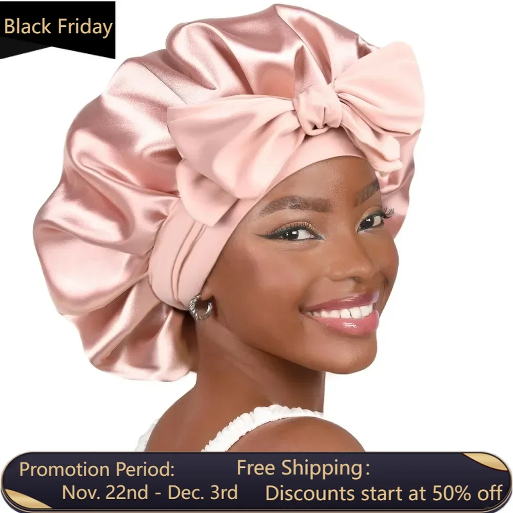 

Satin Bonnet Silk Bonnet for Sleeping Double Layer Satin Lined Hair Bonnet with Tie Band Bonnets for Women Natural Curly Hair