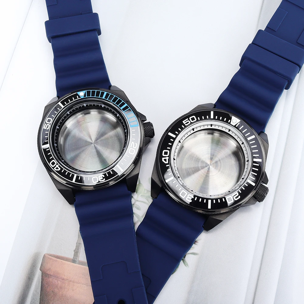 20ATM Diving 43.8mm Watch Case Rubber Strap With Chapter Ring For Mod King Samurai Design NH35 NH36/34 Movt 20ATM Sapphire Glass