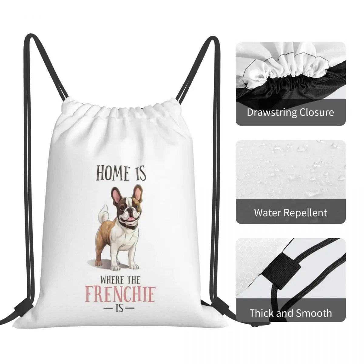 Frenchie Dog Mug Backpacks Casual Portable Drawstring Bags Drawstring Bundle Pocket Sports Bag BookBag For Man Woman School