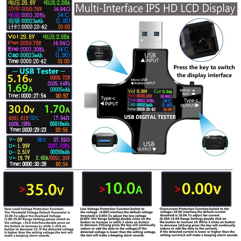 Kleur Pd Usb Tester Dc Digitale Multimeter Voltmeter Stroom Spanning Type-C Meter Amp Ammeter Detector Power Bank Oplader tester