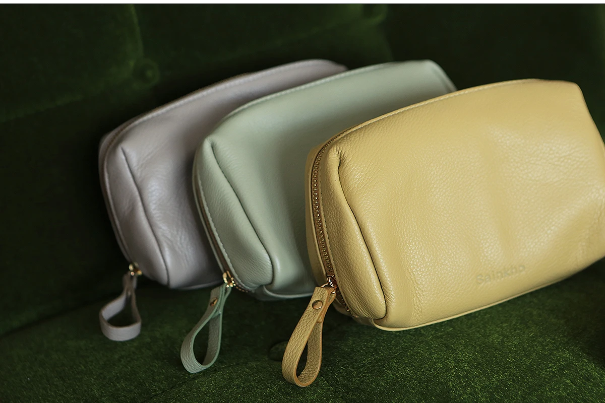

Leather Cosmetic Bag First Layer Cowhide Wash Women's Travel Phone Clutch Soft