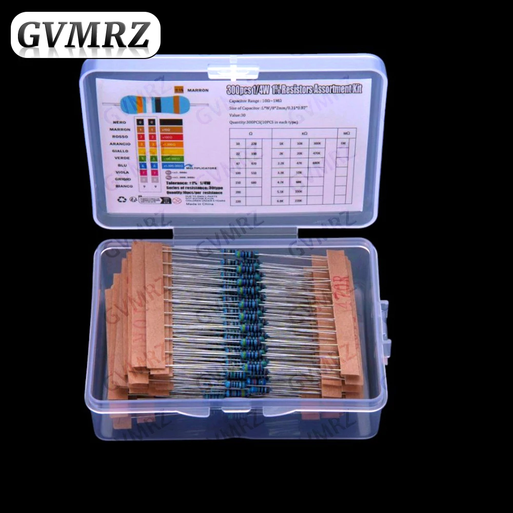 300pcs 1/4W 10R 22R 47R 100R 150R 200R 220R 10K metal film resistor sample pack, 1% accuracy 30 commonly used resistance values