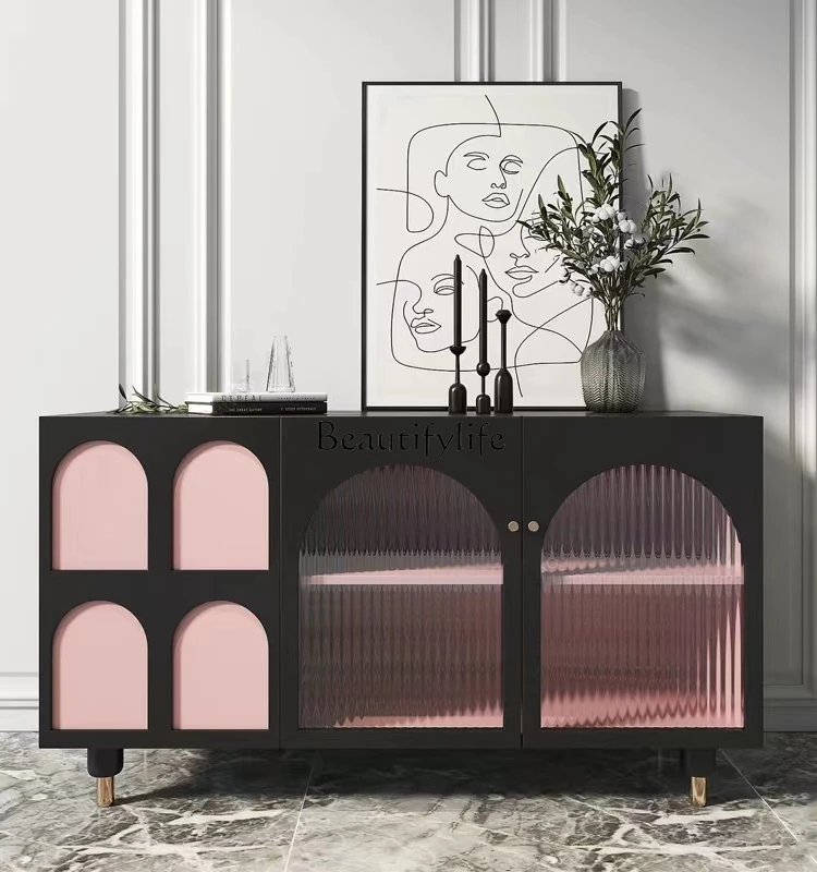 

Light luxury modern dining side cabinet modern simple arched entrance master design display decorative cabinet