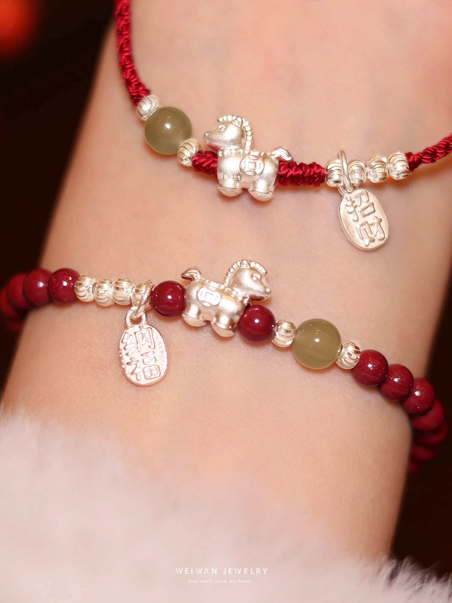 2026 Year of the Horse Natural Cinnabar Bracelet for Women 999 Sterling Silver Red Hand String Stackable Bracelets Gifts
