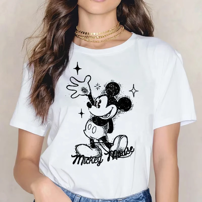 

Kawaii Mouse Print Women T-shirts Black Tops Ladies Casual O Neck Korean Style Short Sleeve T Shirts Female Harajuku Clothing