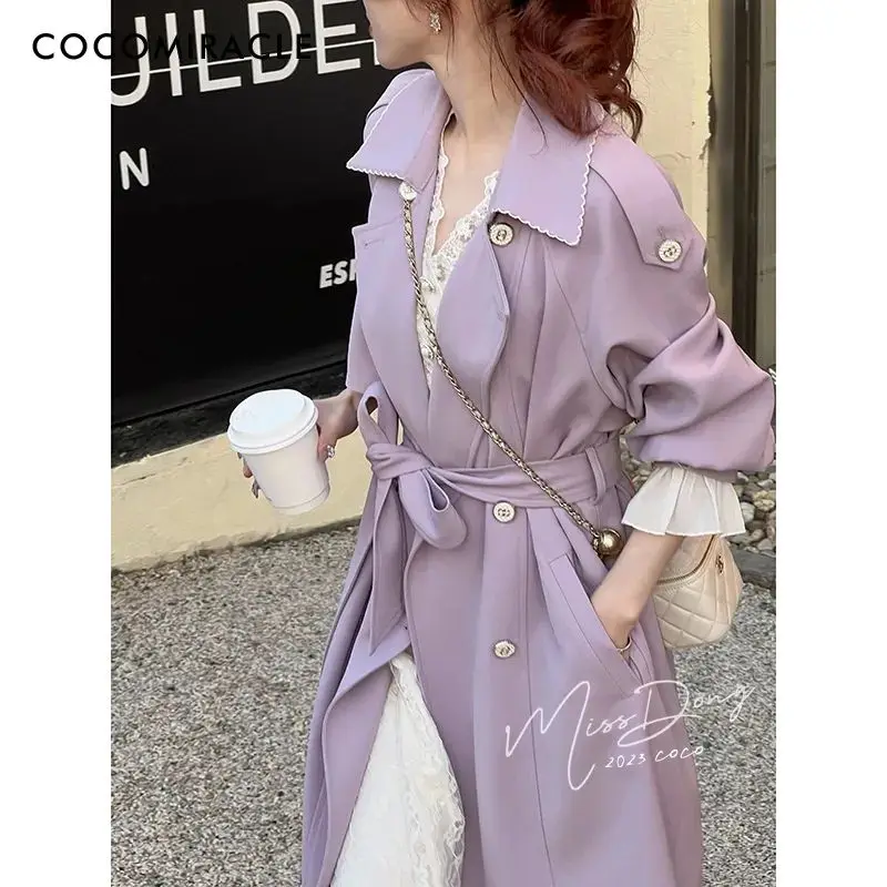 Fashion Purple Windbreaker Coats,for Women Clothing ,Spring Autumn Korean Casual Double breasted Long Trench Coat,2025 New