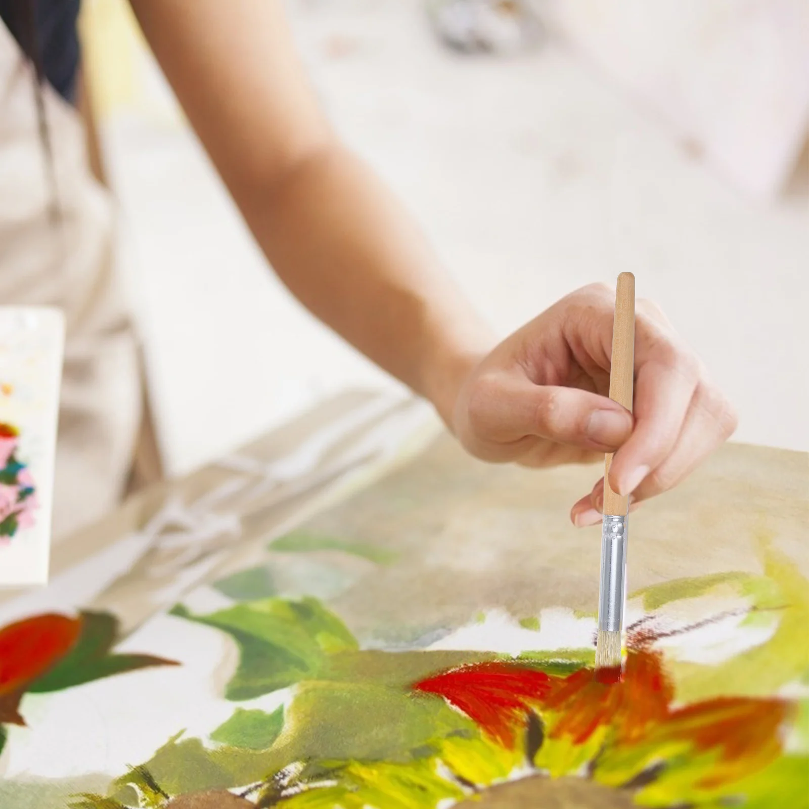 

12Pcs Pig Bristle Stencil Brush Set Wood Handle Soft Round Head Paint Brush for Acrylic Oil Painting Art Paint Mixer Parts