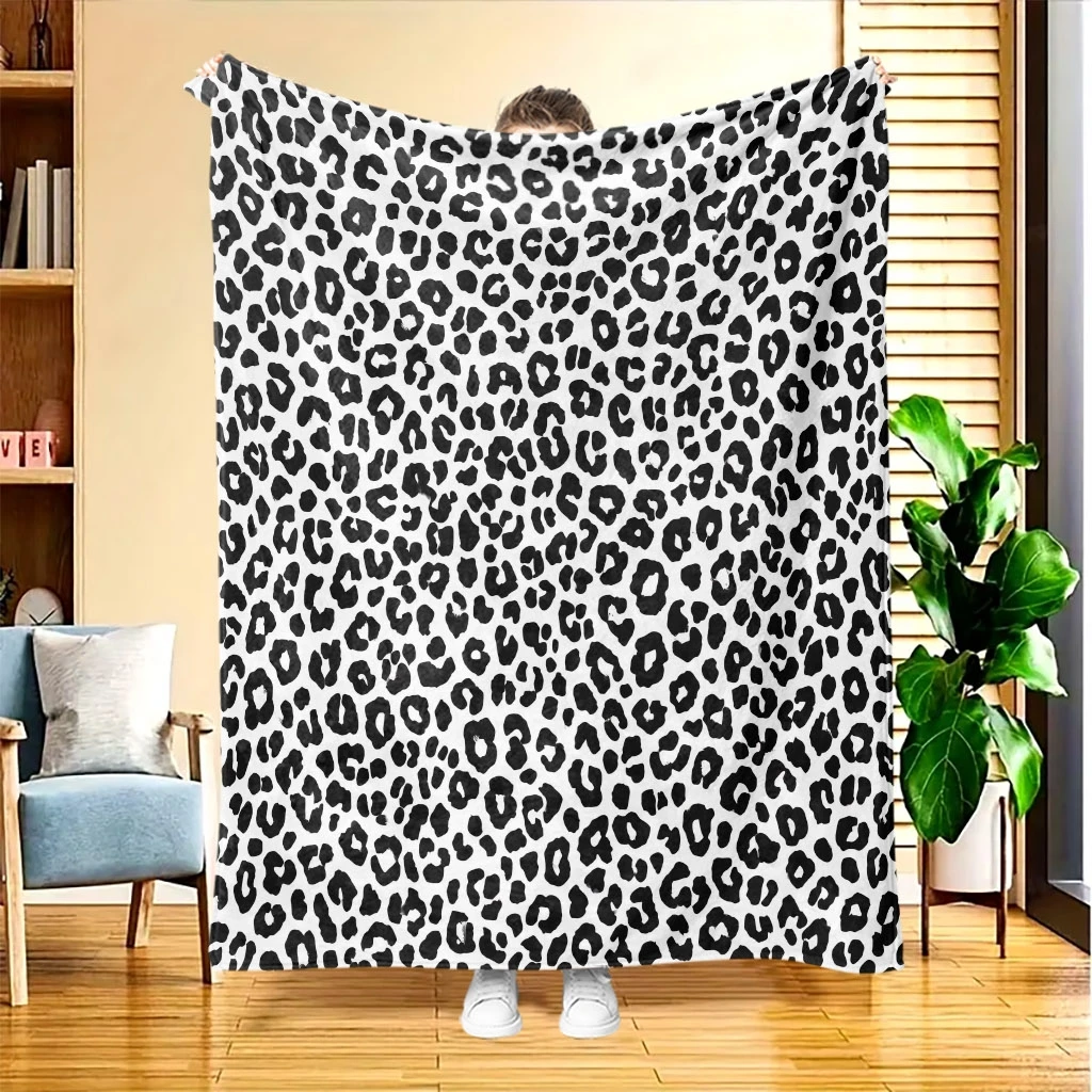 Black White Leopard Spot Minimalist Seamless Flannel Throw Blanket, Soft Warm Sofa Cover,Classic Animal Print Bedroom Decor Gift