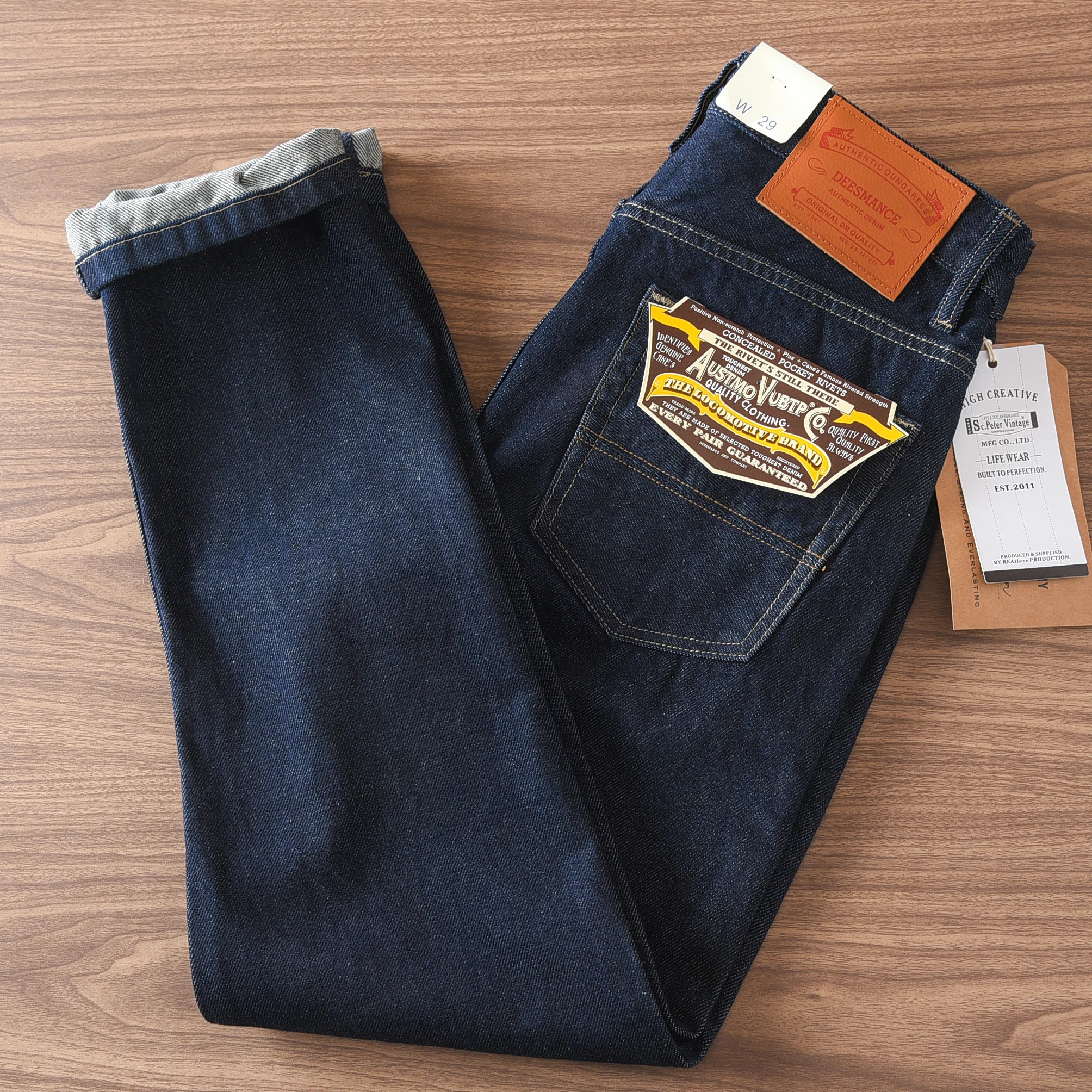 

Heavyweight Red Ear Men's Jeans High Waist Casual Straight Leg American Retro Cotton Pure Cotton Long Pants