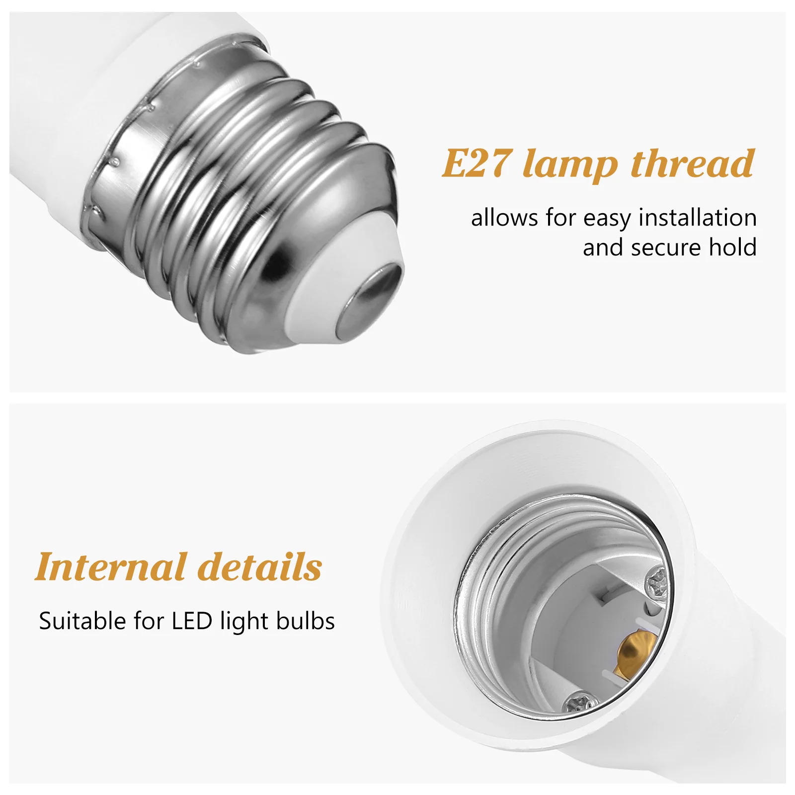 2 Pcs E27 Socket Bulb Holder Light Bulb Base Converter 360 Degree Lighting Spread Recessed Fixture Adapter White LED