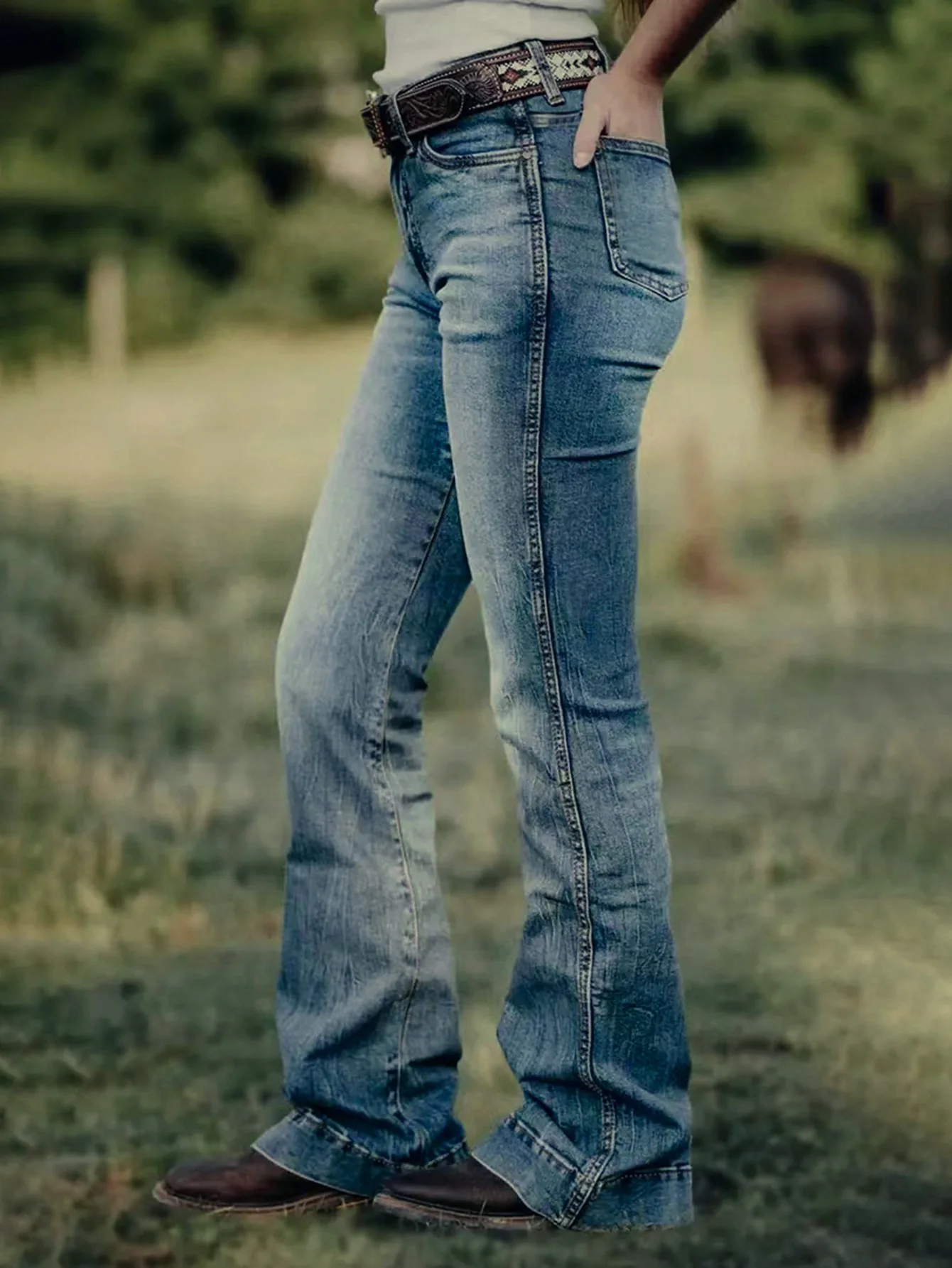 스트레이트 팬츠 청바지 여성 빈티지 워싱 플로어 길이 미드 웨이스트 포켓 여성 스트리트웨어 베이직 데님 바지 디스트레스드