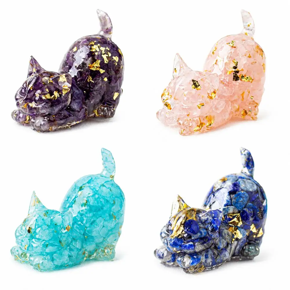 Gifts Curled Tail Crystal Cat Figurine Gold Foil Accents Handcrafted Style Cat Statue Cat Ornament Table Decor