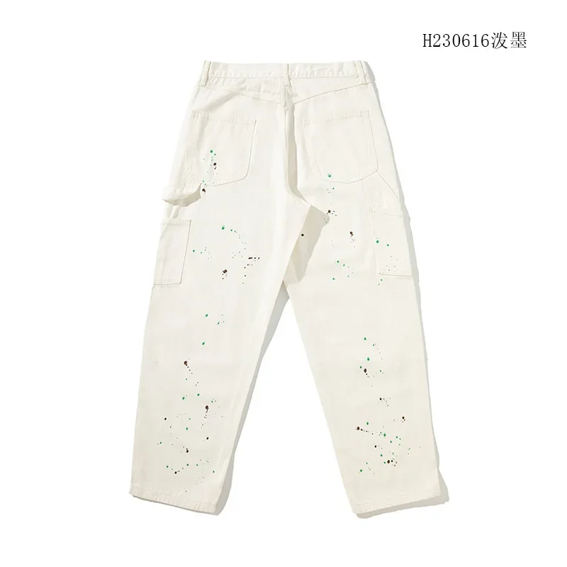 Denim Pant for Men Autumn and Winter New Loose Pants White Splash-ink Mens Overalls Jeans