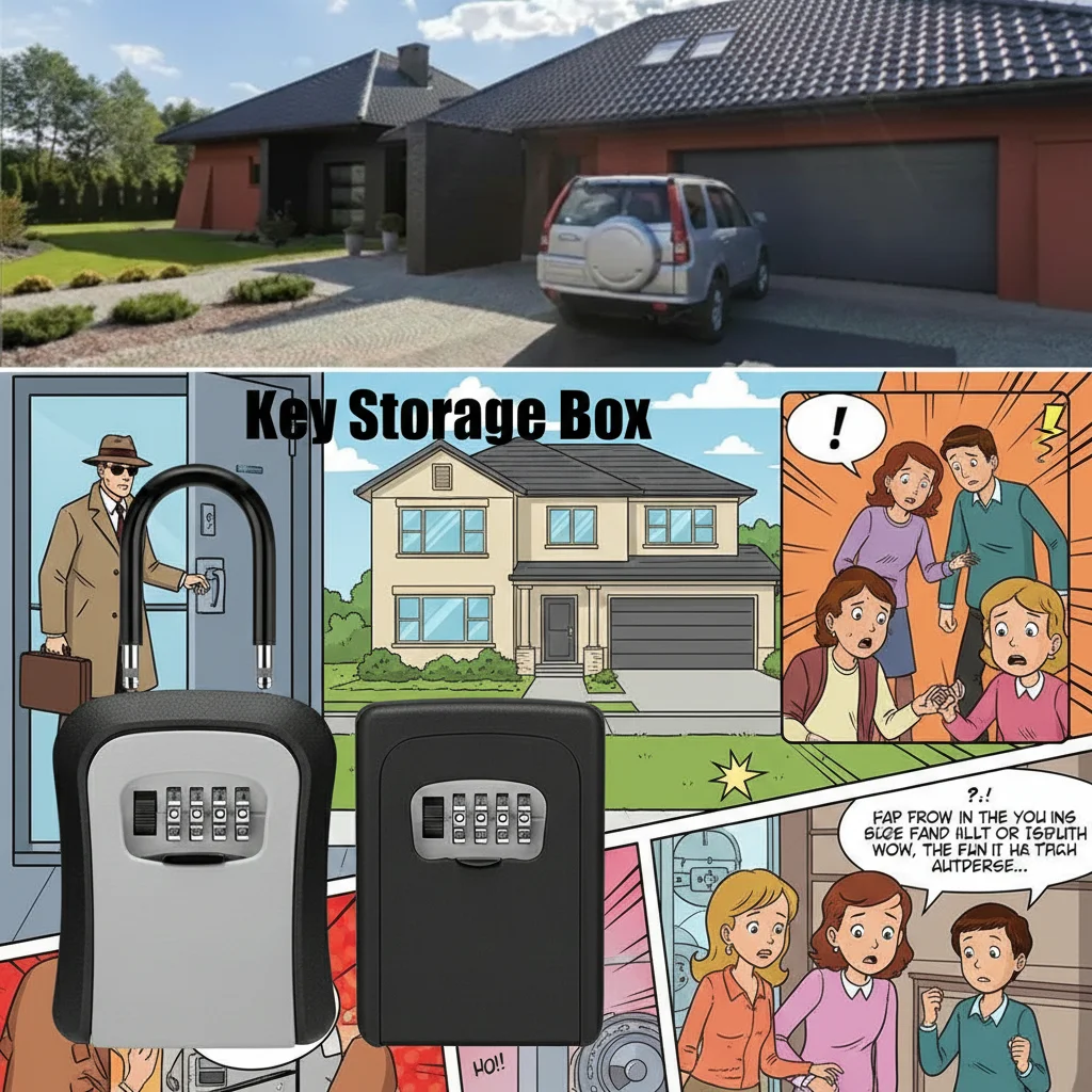Wall Mounted Weatherproof Key Lock Box 4 Digit Combination Key Safe Storage Security Box for Home Garage Organization