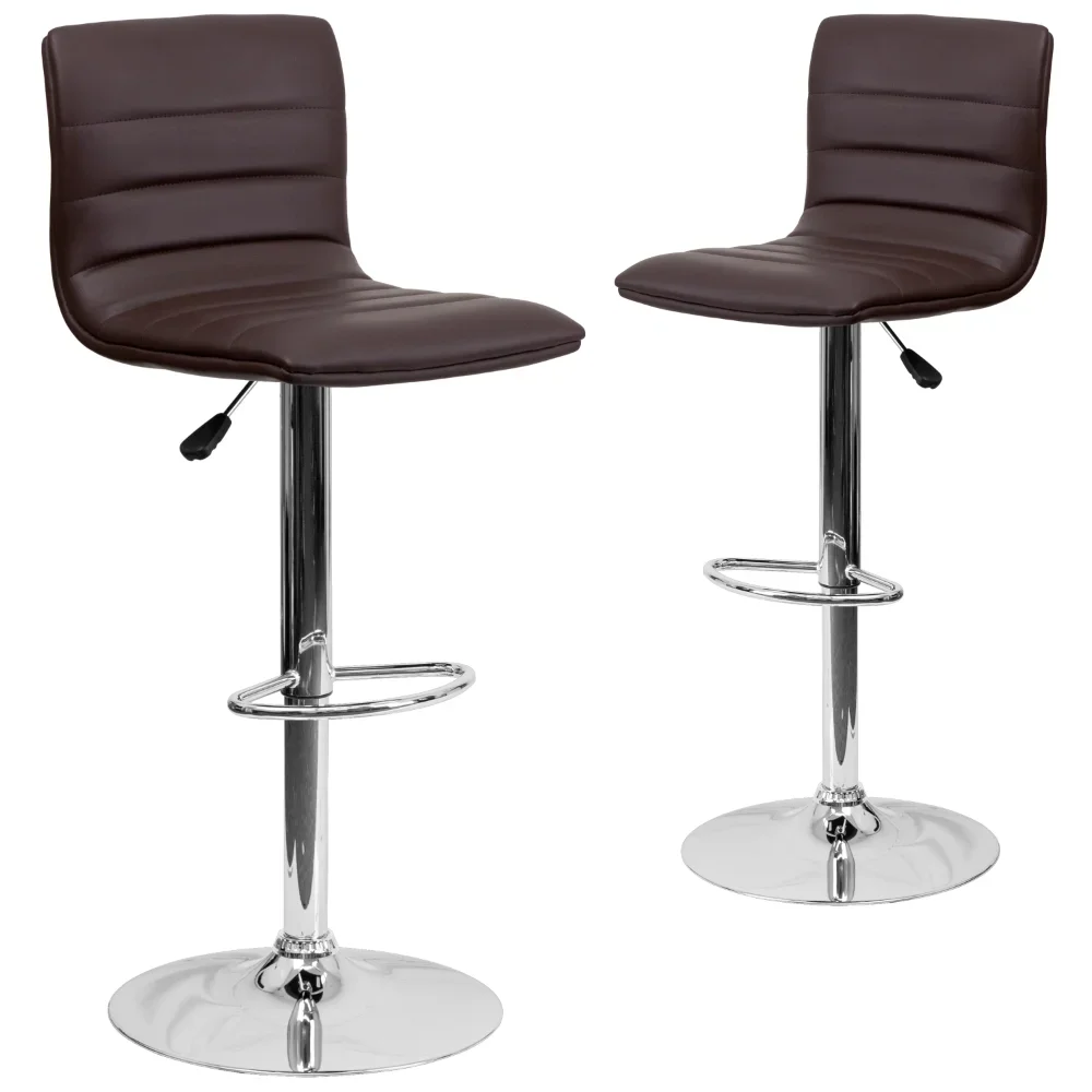 

2 Pack Modern Brown Vinyl Adjustable Bar Stool with Back, Counter Height Swivel Stool with Chrome Pedestal Base